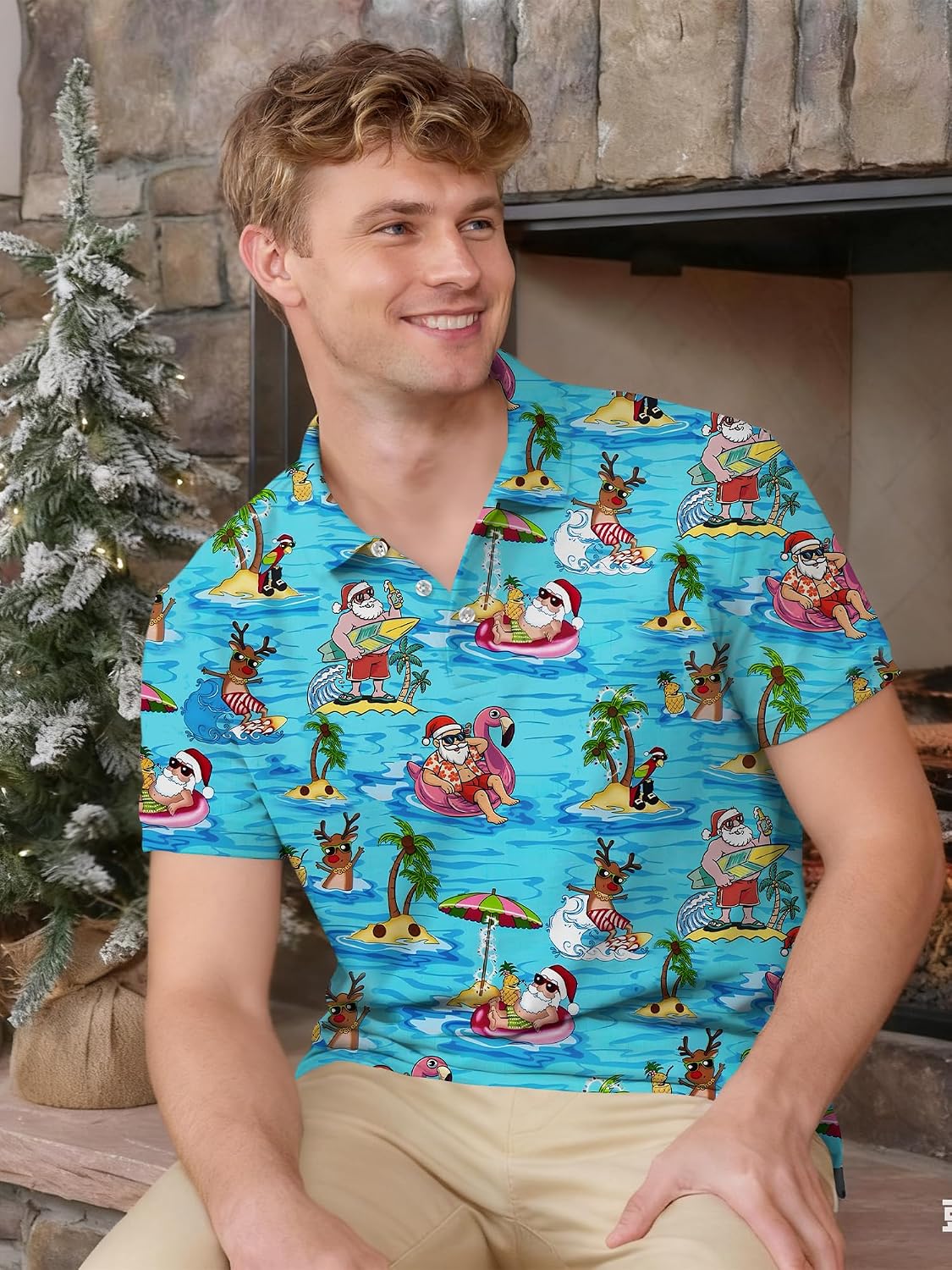 Christmas Polo Shirts for Men Funny Christmas Golf Tshirt Xmas Santa Printed Short Sleeve Outfit