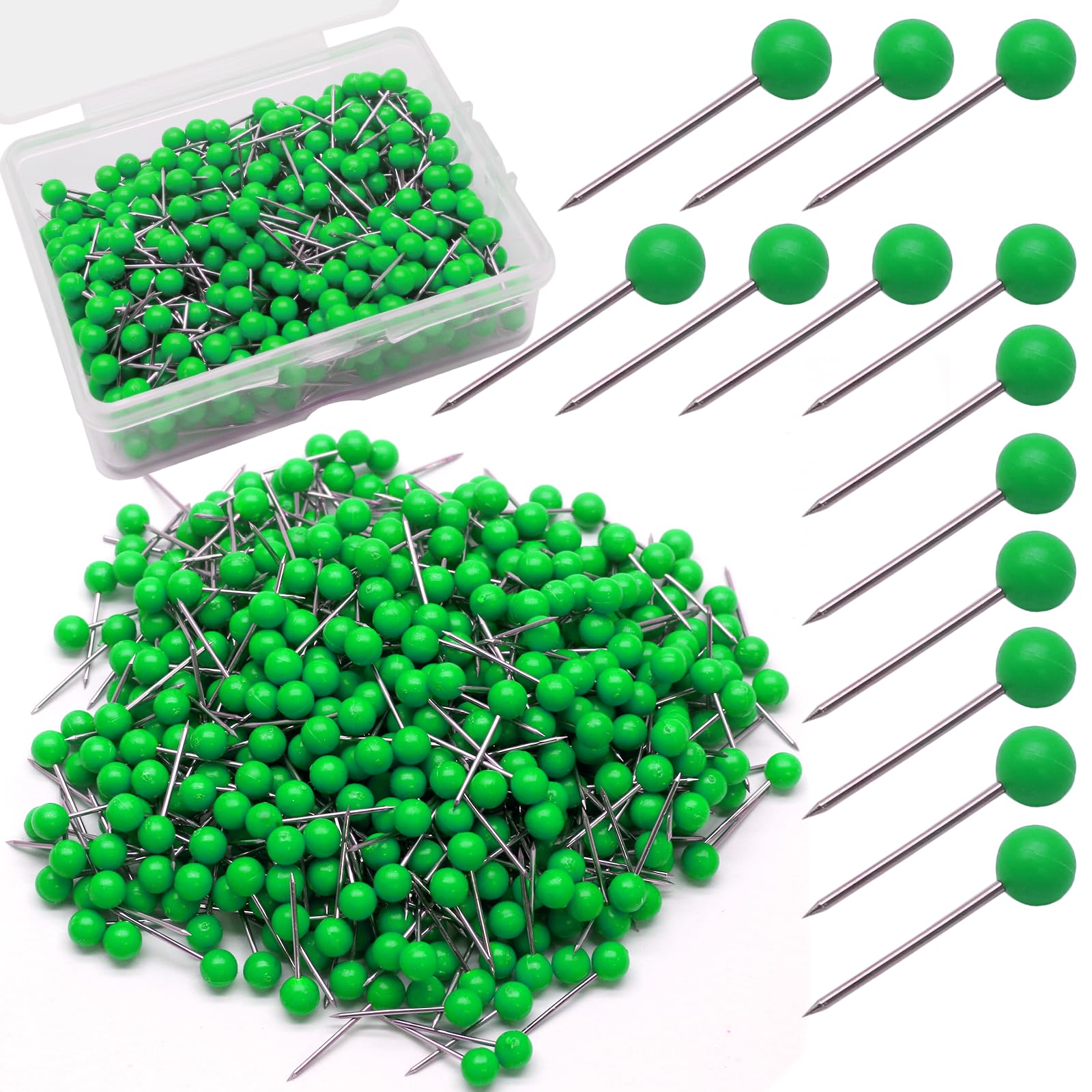 Auvotuis 500Pcs Green Map Pins, 1/8 Inch Map Tacks, Round Ball Head Map Push Pins, Small Thumb Tacks Push Pins for Travel Map, Bulletin Board, Picture