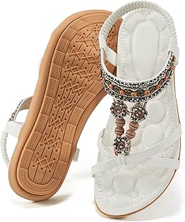 Alicegana Womens Sandals Dressy Summer: Comfortable Bohemian Flats Elastic Ankle Strap Casual Walking Women Shoes Footwear 2026