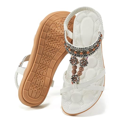 Alicegana Womens Sandals Dressy Summer: Comfortable Bohemian Flats Elastic Ankle Strap Casual Walking Women Shoes Footwear 2026