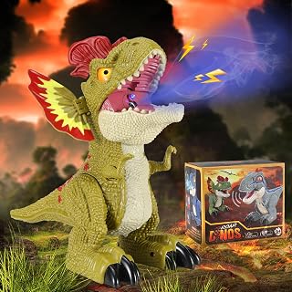 Zooawa Dinosaur Toy, Realistic Dilophosaurus Toy Toddler Dinosaur Toy Cool Educational Dinosaur Animal Figures Toys with Mist Spray/Blue Light/Roaring Sound, Party Favor Gift for 3+ Year Old Boys Kids
