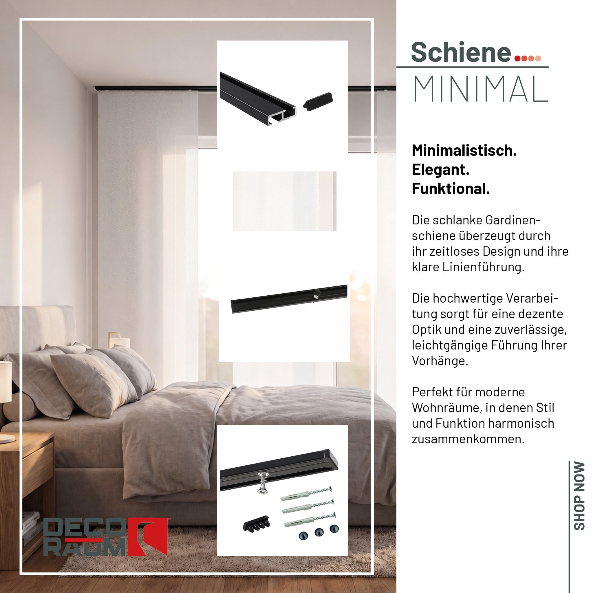 Deco-Raum Rail à rideau personnalisé en aluminium pré-percé à 1 voie - Rail de rideau - Fixation au plafond pour rideaux coulissants - Rideaux avec matériel de fixation - Noir - 120 cm - Minimum