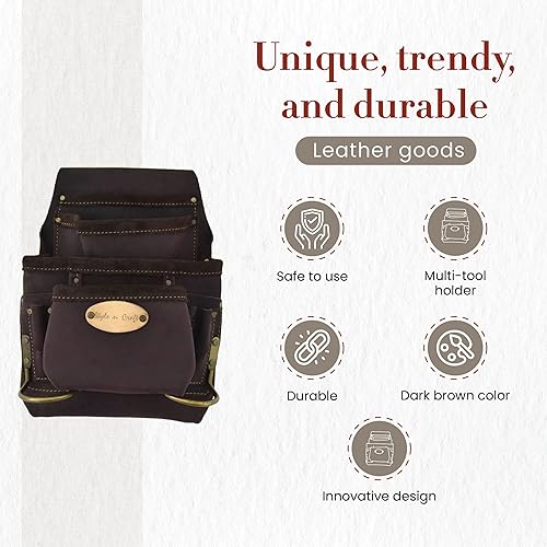 Vista 11 de Style n Craft Bolsa de herramientas y uñas de carpintero de 10 bolsillos con clip para cinta, bolsa de cuero de alta resistencia, bolsa de cuero