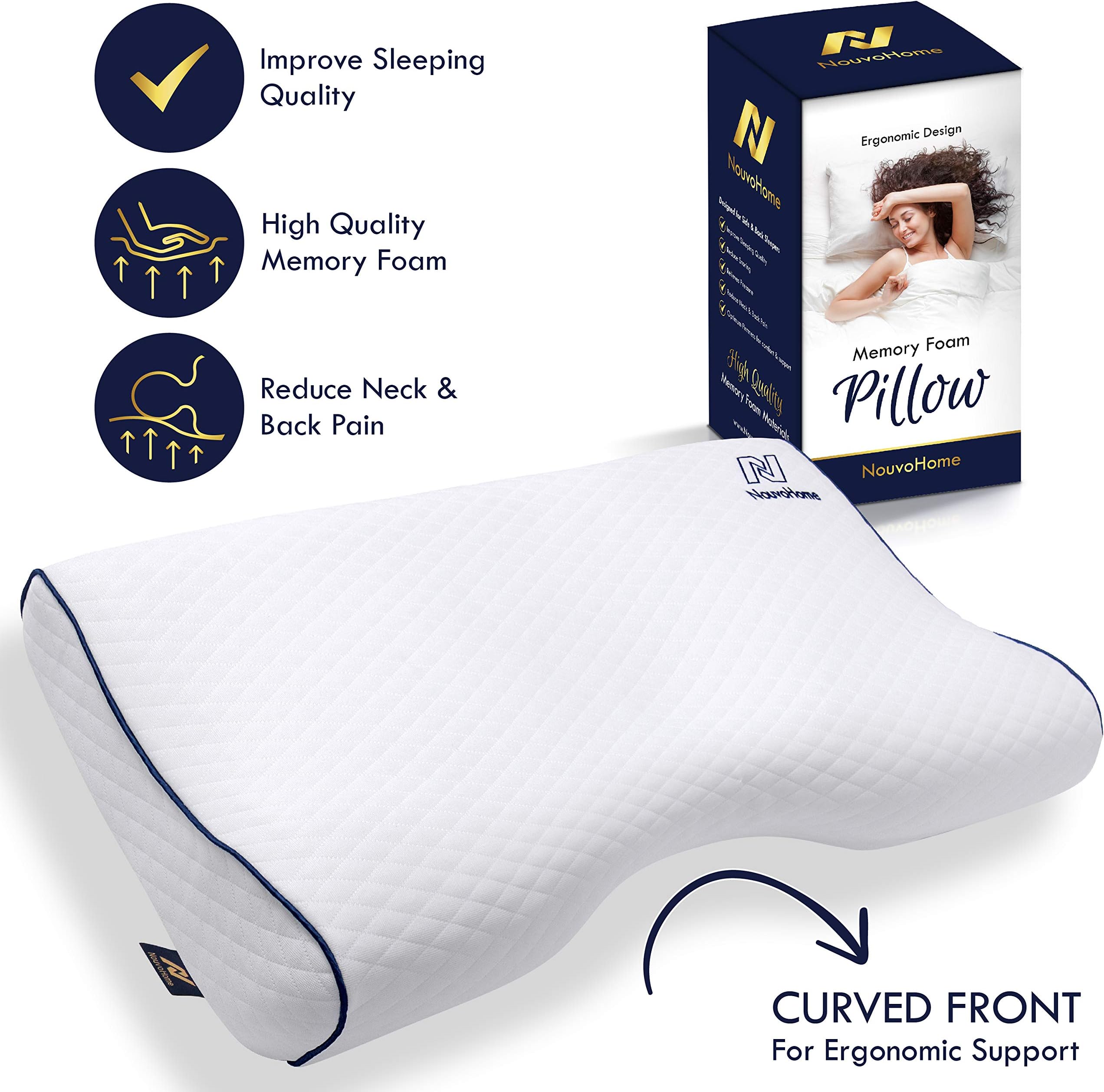Cervical Orthopedic Memory Foam Contour Pillow for Neck Pain Ergonomic Pillow for Back, Side, Stomach Sleepers Contour Head Support with Breathable Washable Cover