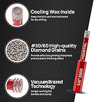 Vista 3 de FOCSTOL - Juego de 5 brocas de diamante seco, 5 piezas de 6/6/6/8/0.394 in con vástago hexagonal para baldosas de porcelana de cerámica, mármol