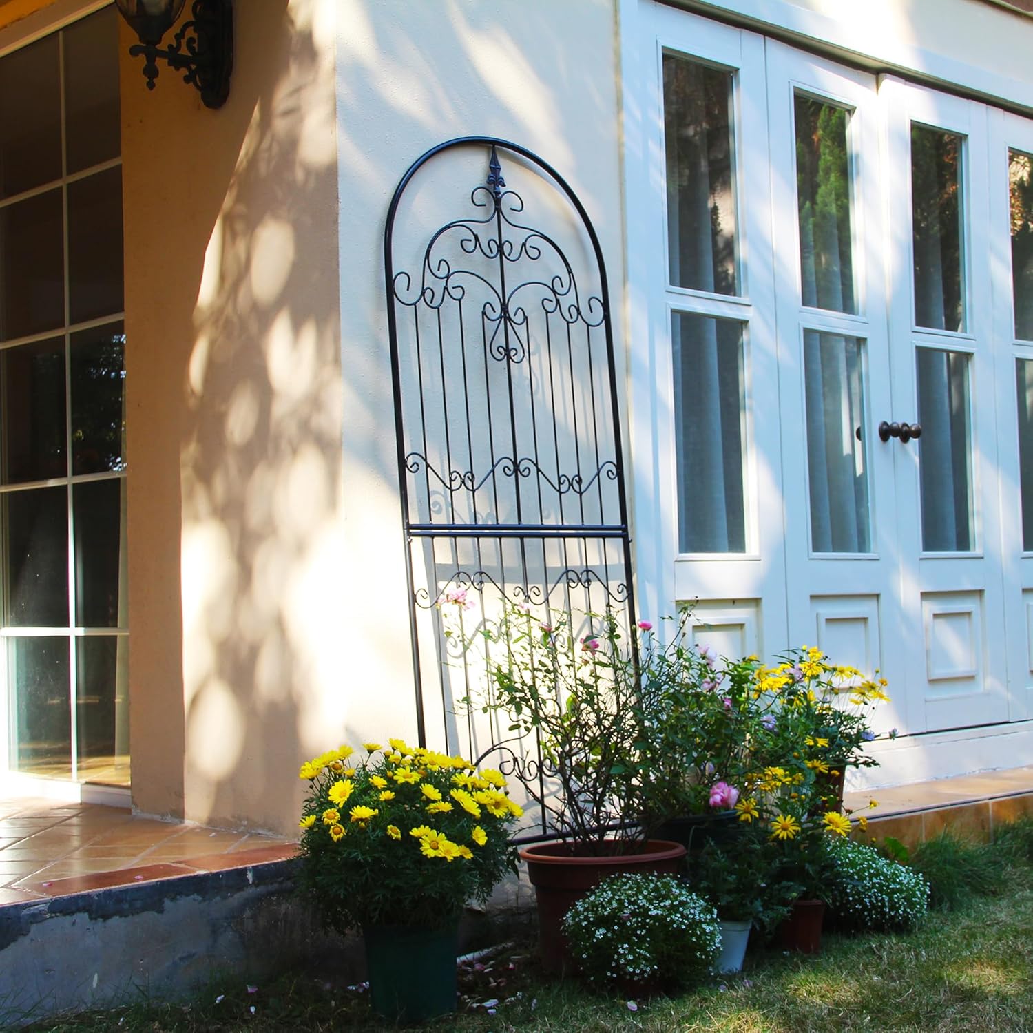 Garden Trellis for Climbing Plants 70.8" H x 25.6" W Metal Wrought Iron Outdoor Wall Panel for Vines Flowers Elegant Accent Decorative Garden Structure