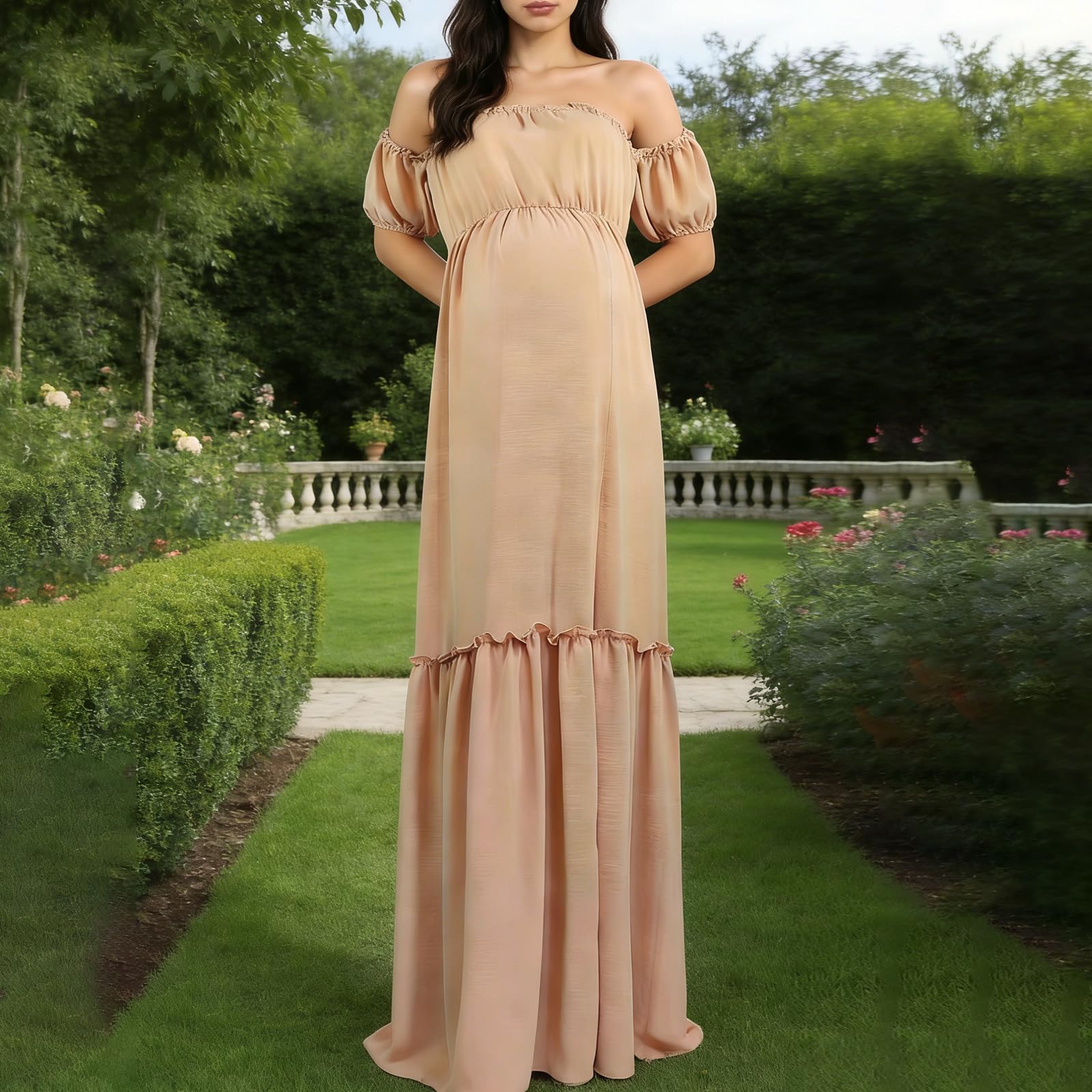 Vestido de maternidad de poliéster transpirable para sesión de fotos de embarazo y ropa cotidiana Mujeres embarazadas, vestido con abertura lateral, cómodo embarazo