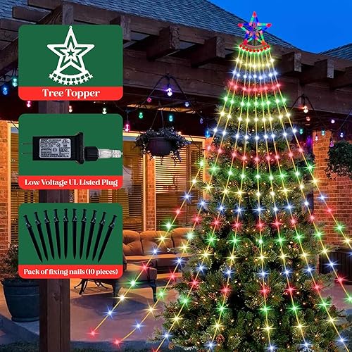 Miniatura 4 de Decoraciones para árbol de Navidad, 16.4 pies, 350 luces LED, luces de cascada con decoración de árbol, 8 modos y temporizador, luces al aire libre