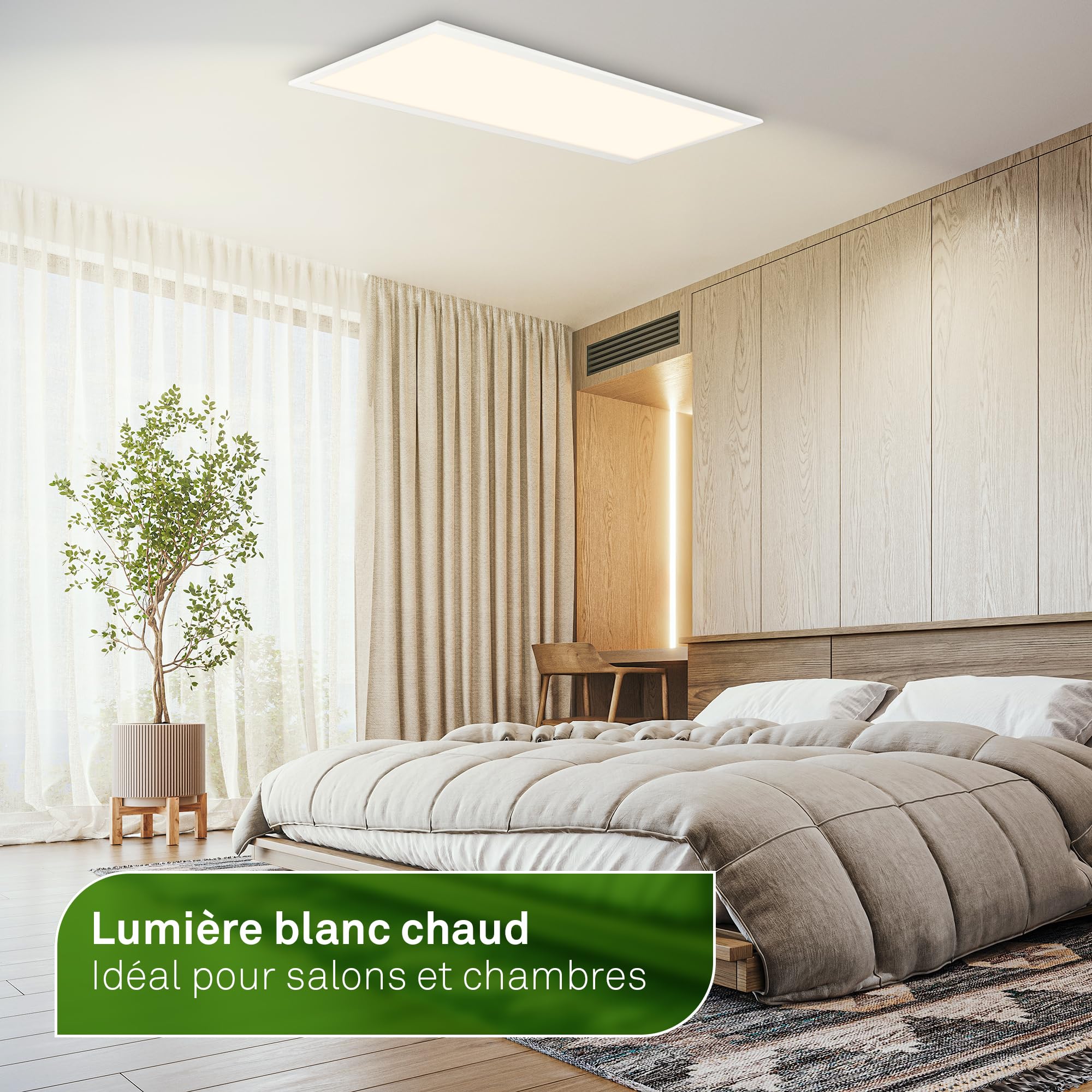 BRILONER - Panneau LED, classe énergétique A, 12,6W à 2860lm, télécommande, dimmable, CCT blanc chaud à froid, dalle led, panneau plafond, plafonnier, lustre salon, 100x25x6 cm, blanc