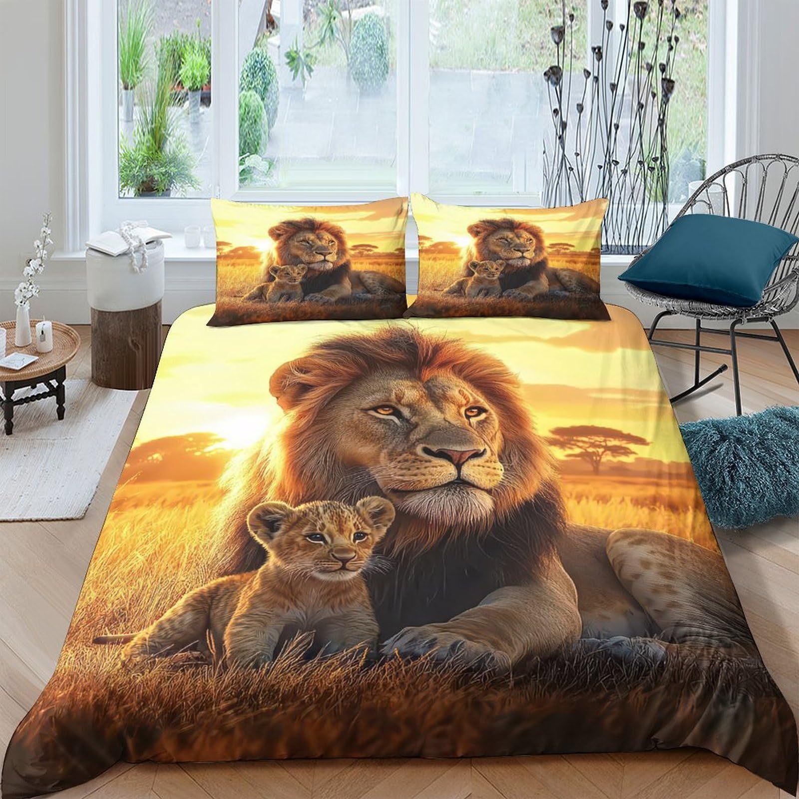 Ctjqhvkz Style-1 3D Printed Lion Sunset Fitted Sheet Microfiber Soft Washable Wildlife Mattress Cover Bedroom Home Decor Single（135X200cm）