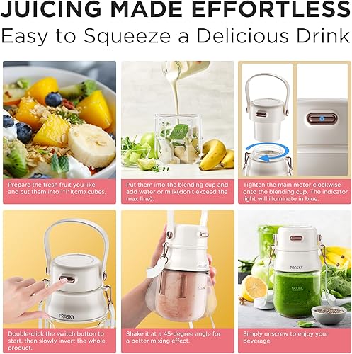 Miniatura 6 de Licuadora portátil para batidos y licuados de 27 onzas, exprimidor personal inalámbrico con tapa y correa para el hombro, 10 cuchillas afiladas para