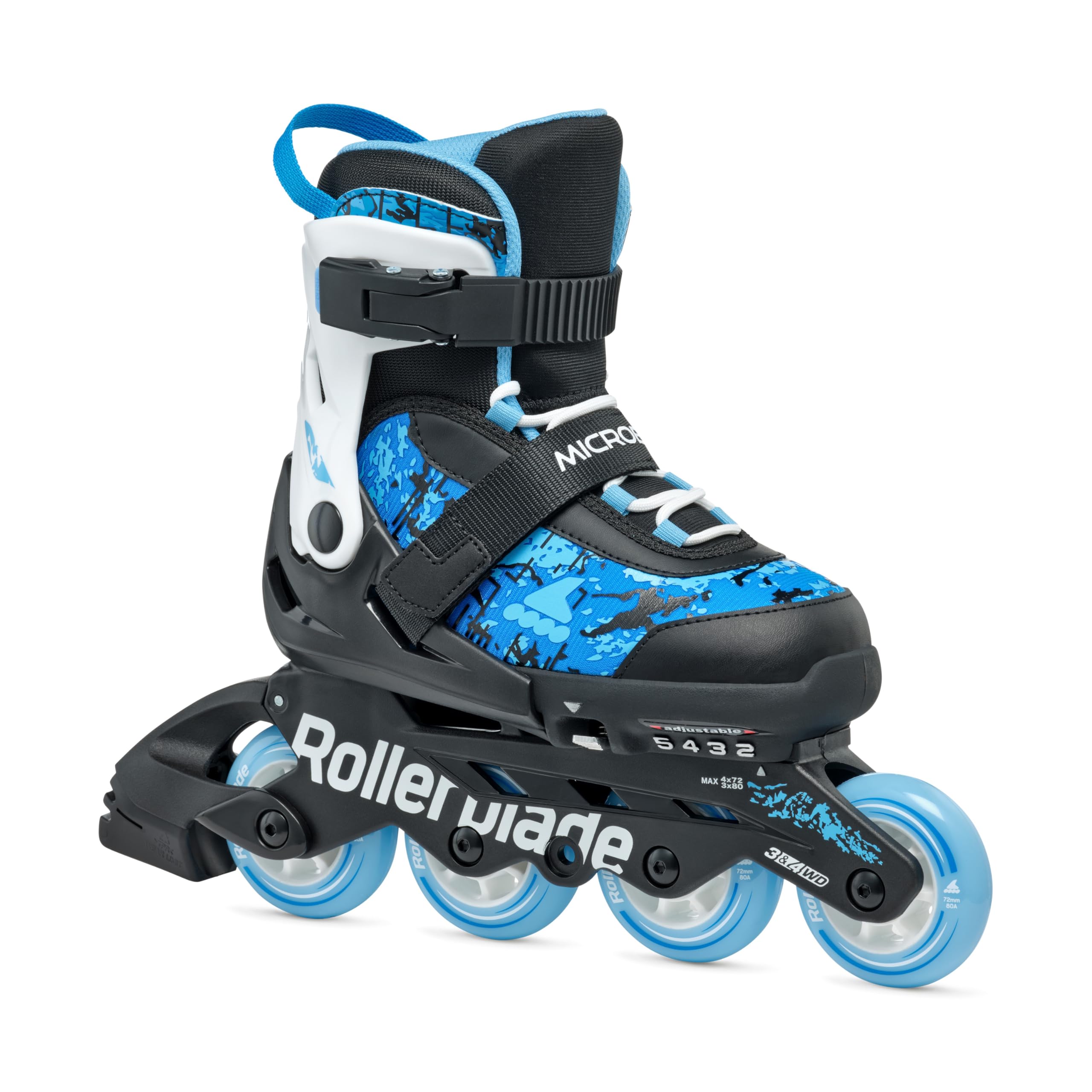 Rollerblade Microblade SL Kids Adjustable Fitness Inline Skate, Black/Sky Blue,Junior, Youth Performance Inline Skates