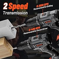 Vista 3 de OUBEL - Juego de taladros, taladro inalámbrico de 20 V con batería y cargador, taladro eléctrico inalámbrico para el hogar, portabrocas sin llave