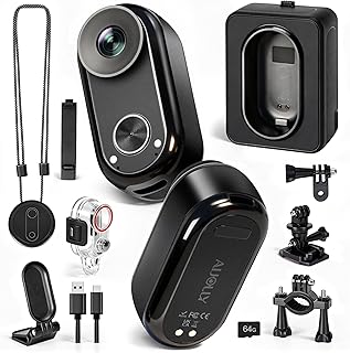 4K Mini Body Camera, 64GB Wearable POV Thumb Cam with Charging Case, 6-8H Total Runtime, App GPS Data Overlay & AI Recognition, Magnetic Action Cam with Stabilization