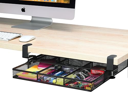 Organizador de cajones para debajo del escritorio, accesorio de cajón de escritorio de metal de malla, 1 cajón deslizante, organizador en el