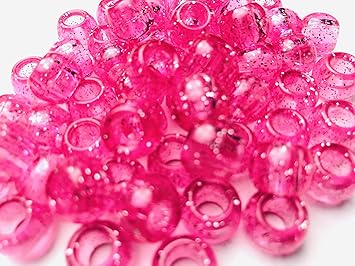 Tara Assorted Color Design 60 Pieces Plastic Beads 12 x 12 mm for Braid Hair for Girls (Sparkle Light Pink)