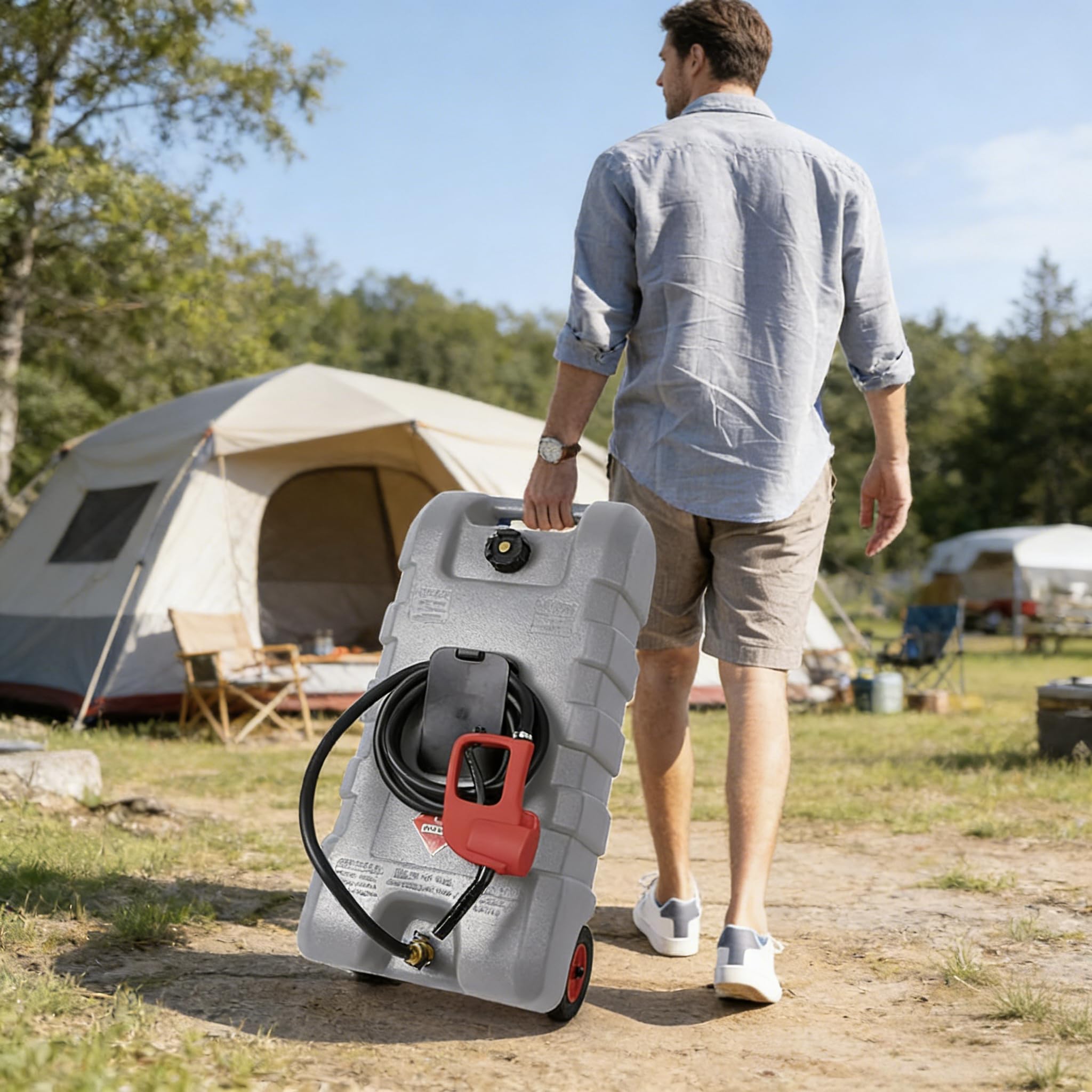 Cutehairy Grey 57L Portable Fuel Caddy With Wheels – Heavy Duty Petrol & Diesel Storage Tank With Siphon Pump & 3M Hose, Fuel Canister For Boats, Cars, Lawnmowers, Atvs, Generators & Garden –