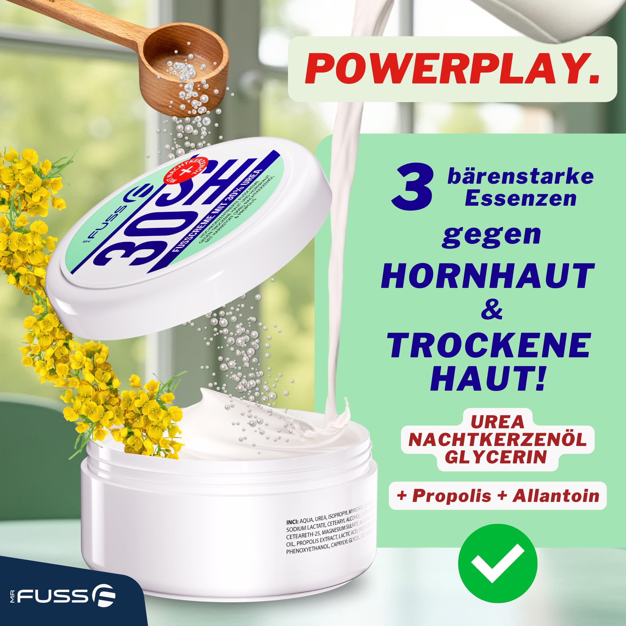 Mr. Fuss Krem do usuwania rogowacenia z mocznikiem 30% | Krem do stóp do usuwania rogowacenia | Pielęgnacja skóry stóp | Maść do popękanych pięt stóp | Z olejem z nagietka, gliceryną i propolisem