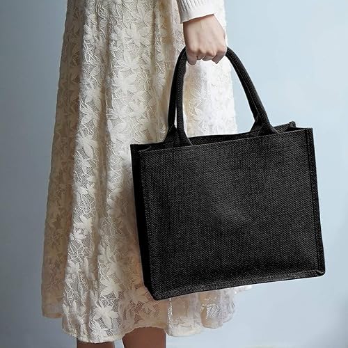 Miniatura 3 de Segarty Bolsas de mano, paquete de 6 bolsas de yute negro mediano de yute de arpillera reutilizable, bolsa de regalo con asas, bolsa en blanco a