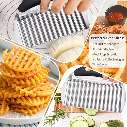 Miniatura 5 de JAYVAR Large Crinkle Cutter French Fry Cutter, Large Crinkle Potato Slicer Wavy Chopper, Stainless Steel Wavy Slicer Crinkle Cutting Chopping Tools