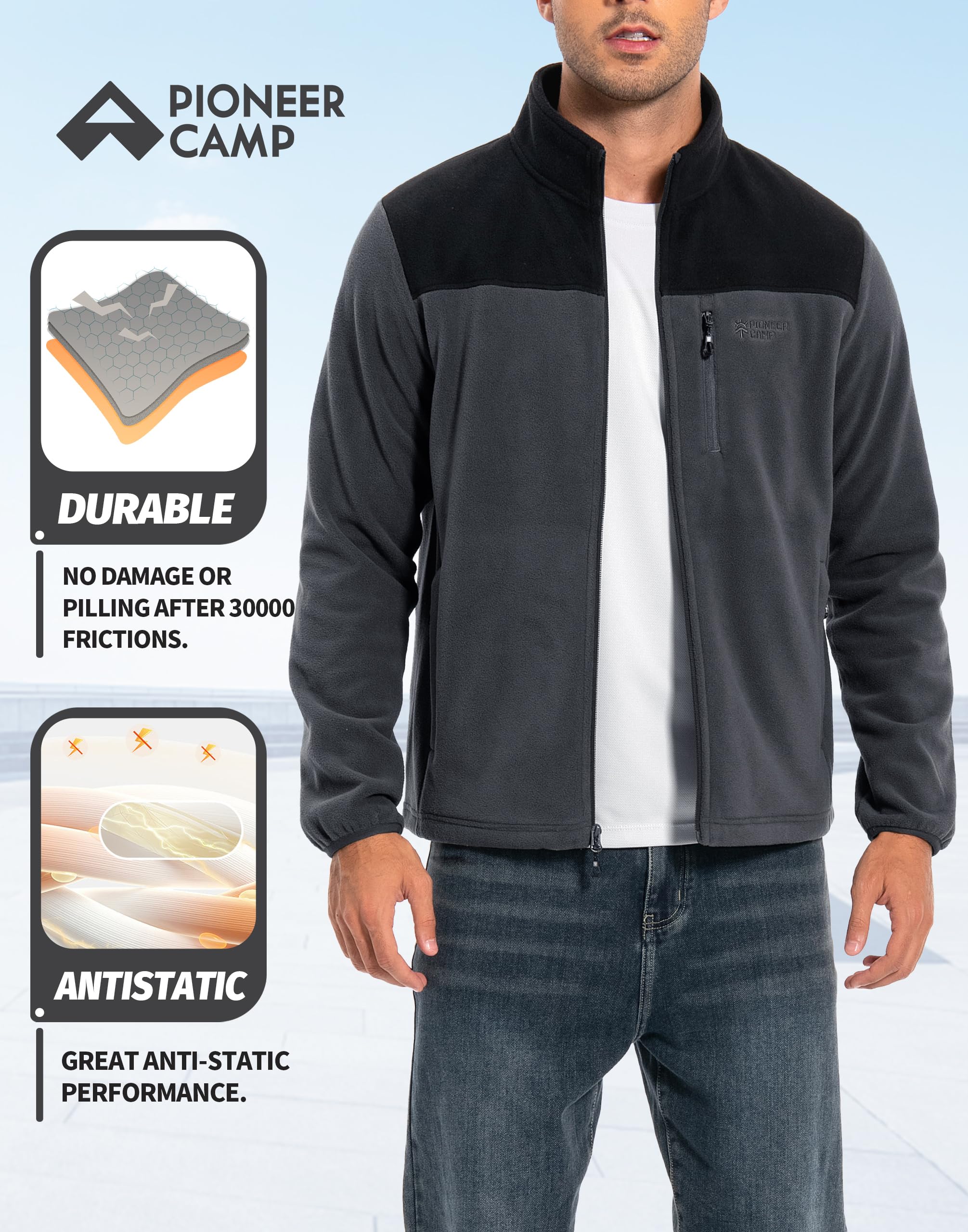 Pioneer Camp Giacca in pile da uomo Full Zip Outdoor Polar, leggera, antivento, con chiusura lampo