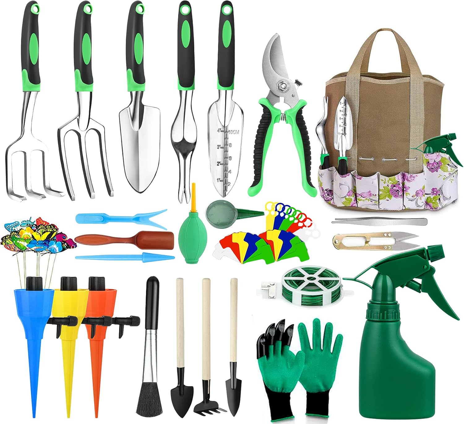 MCIRCO 63 Piece Garden Tools Set Succulent Tools Set, 63 Piece Heavy Duty Aluminum Gardening Tools with Storage Organizer,Hand Tool Kit, Manual Garden Kit, Gifts for Father's Day