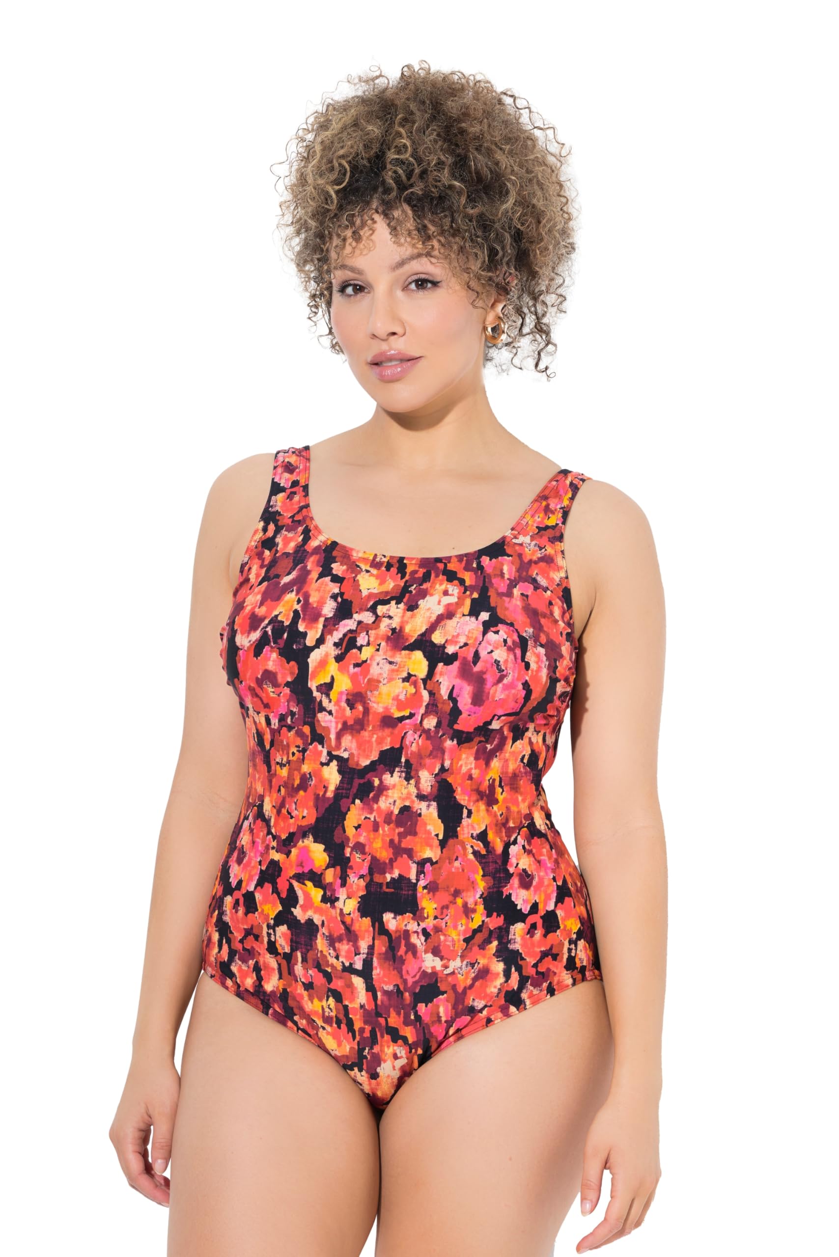 Ulla Popken Damen große Größen Übergrößen Plus Size Badeanzug, Gemustert, ohne Softcups, Rundhals 836573