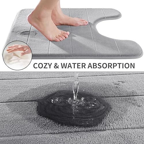 Miniatura 3 de Yimobra Tapete de baño de espuma viscoelástica en forma de U, suave y cómodo, súper absorción de agua, antideslizante, grueso, lavable a máquina y