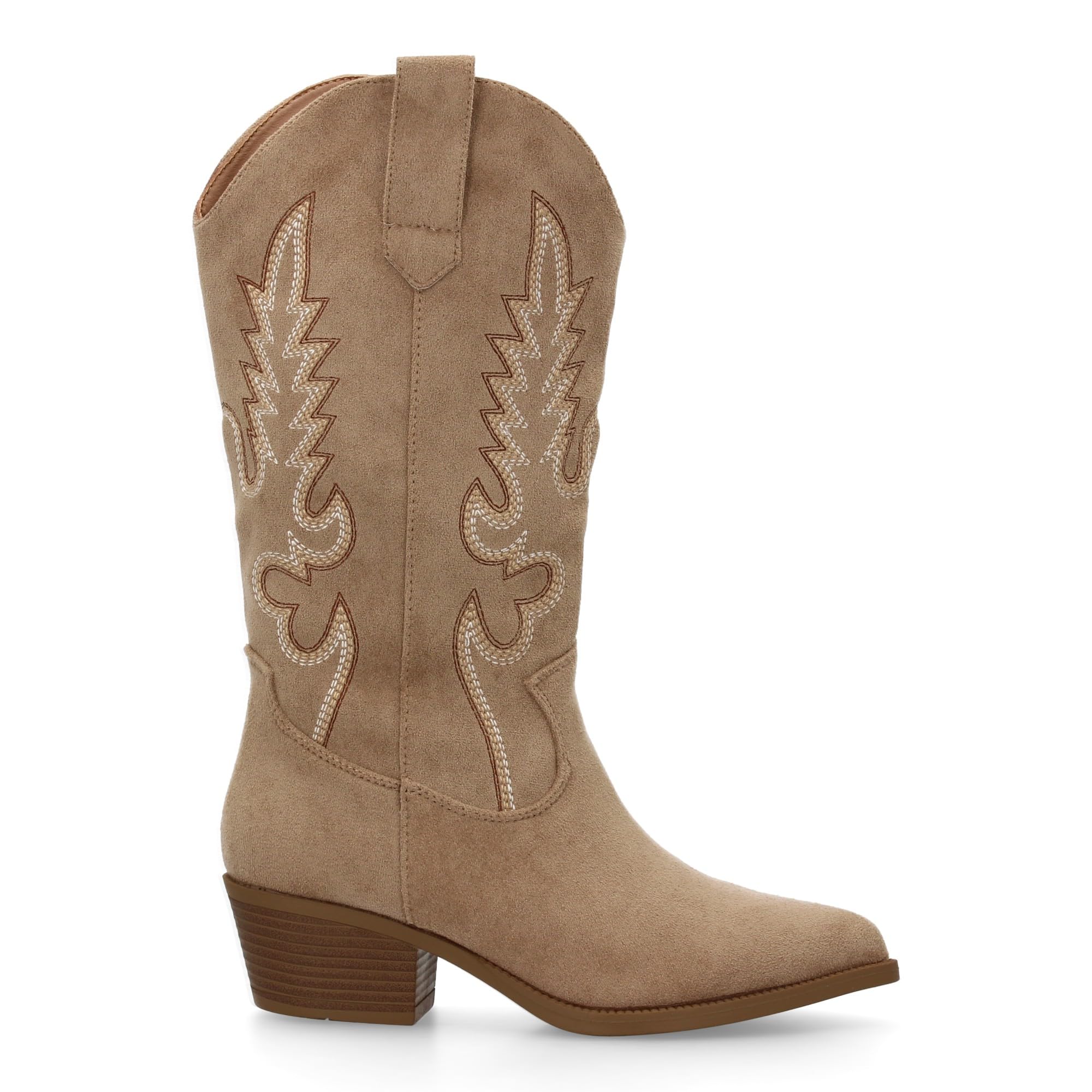 Botas de Mujer Estilo Cowboy, Tacon bajo, comodas y Elegantes. Diseno de Cana 32 cm Bordada Look Casual o de Fiesta, Ideales para Otono Invierno