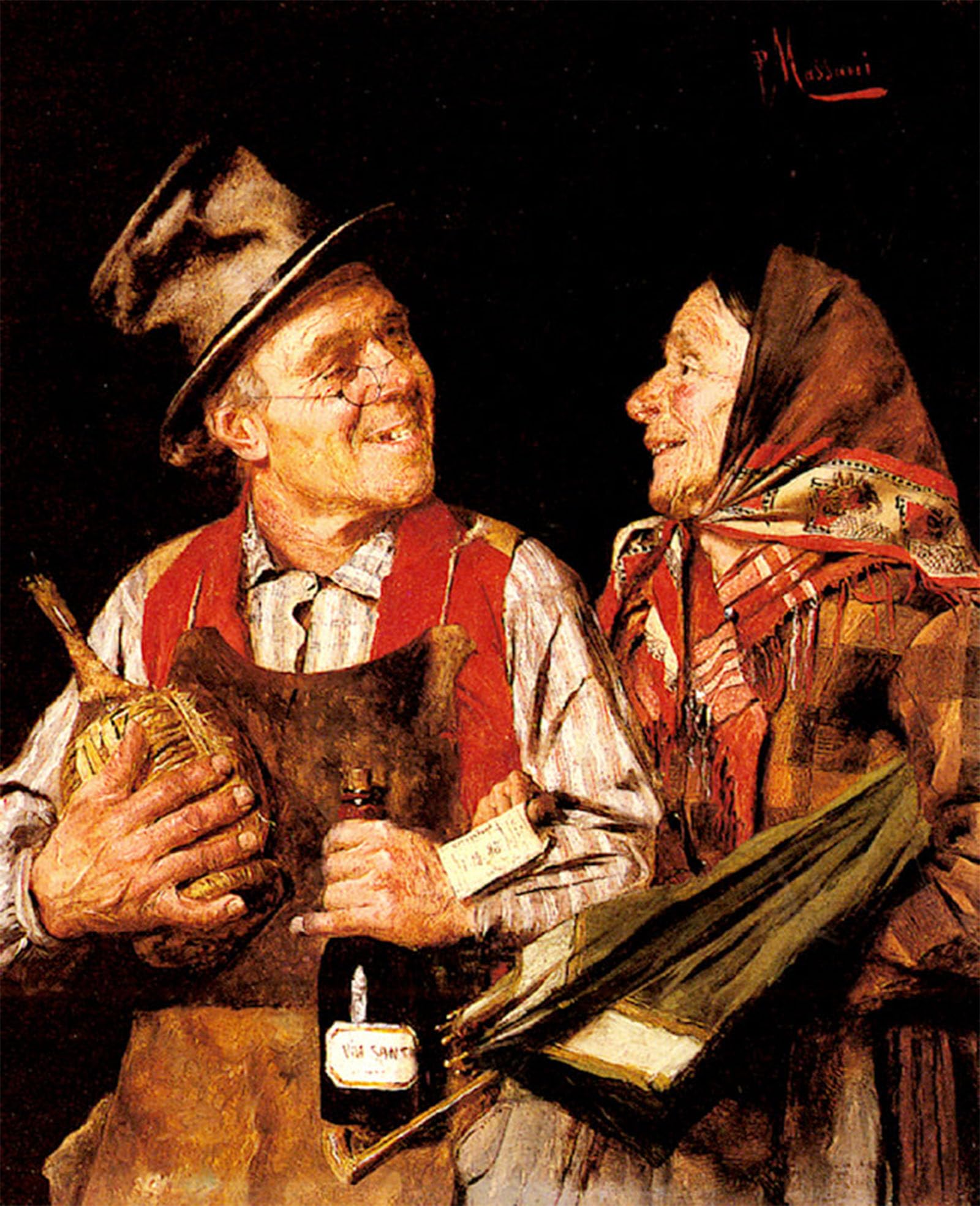 SERENDIPITP Vintage Picture Print on Canvas Wall Art Poster the Wine Merchant by Pompeo Massani Artwork Print Poster for Wall Decor 60x90cm
