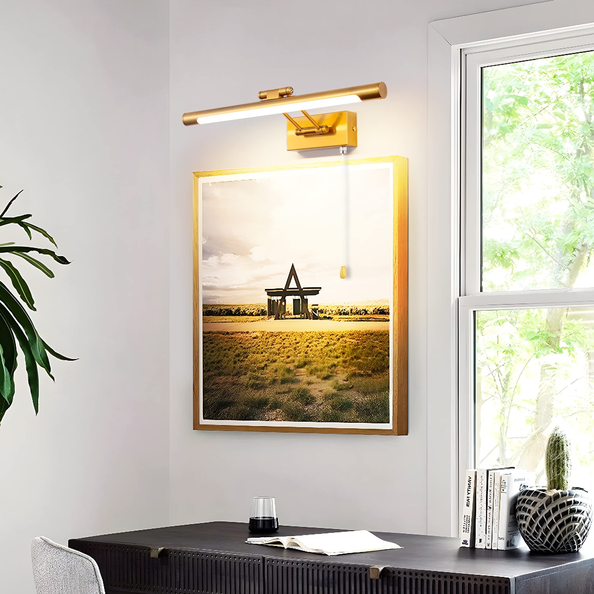 MantoLite Aplique Pared Interior 8W, Aplique de Pared LED Para Espejo de Baño con Cabezal Giratorio, Accesorios de Lámpara de Lectura de Noche de Restaurante de Hotel de 3000K (Latón 40cm)