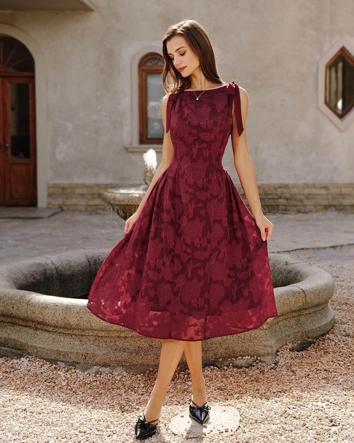 RIHOAS Women's Plaid Boat Neck A-Line Midi Dress - Casual Vintage Plaid Dress for Women - Image 3