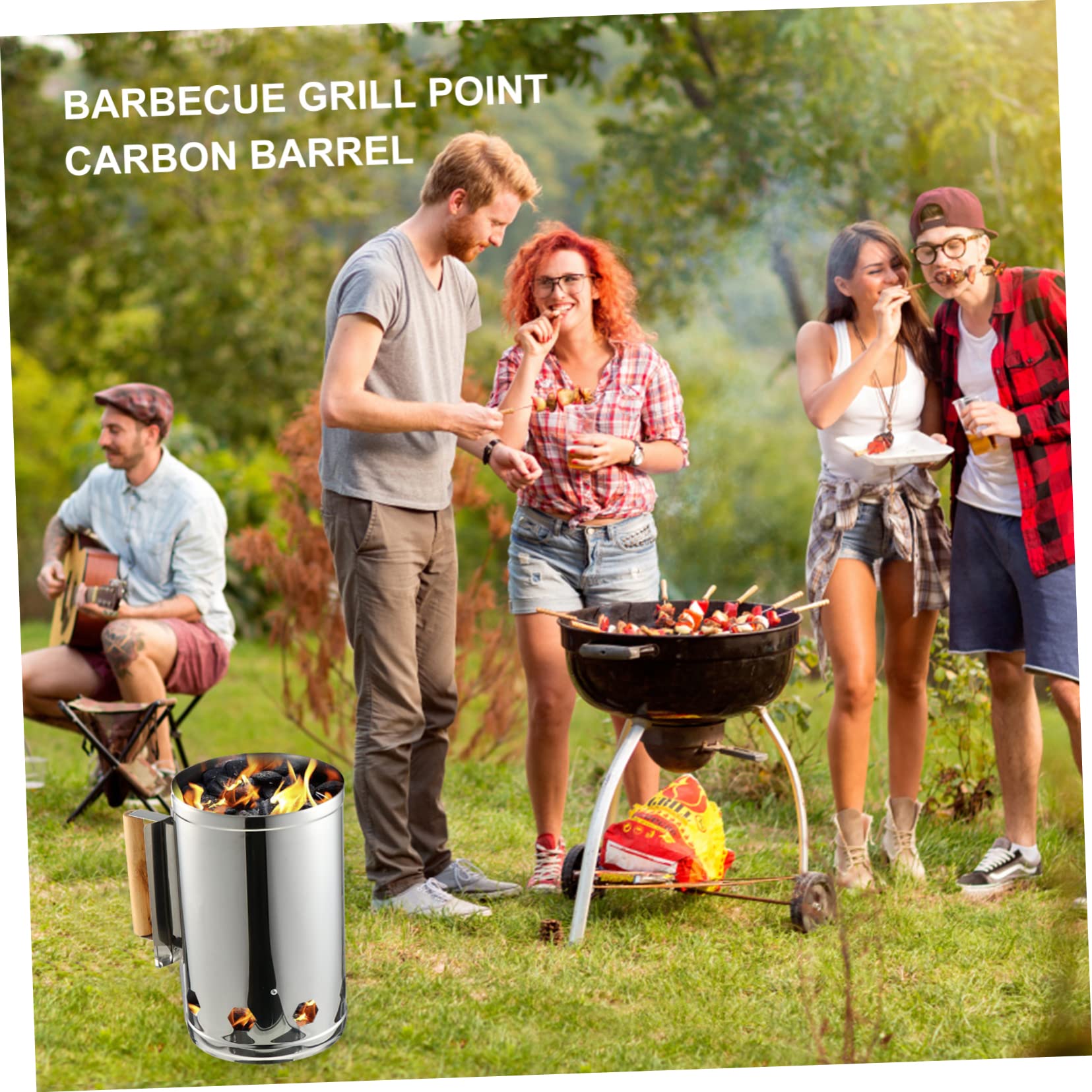 BESTonZON Ciminiera Accendi Carbonella per Barbecue all Aperto Manico Termoisolante in Ferro Zincato per Campeggio e Fuochi da Campo