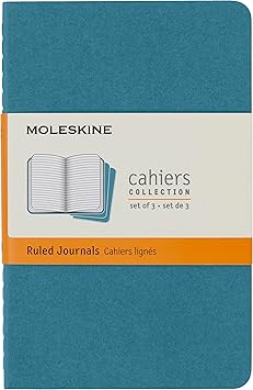 مجلة Moleskine Cahier، غلاف ناعم، جيب 3.5 بوصة &times; 5.5 بوصة محكوم/مبطن، أزرق سريع، 64 صفحة مجموعة من 3