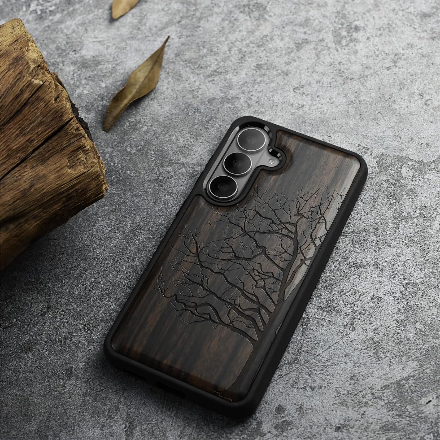 Carveit Magnetic Wooden Case for Samsung Galaxy S26 Case 2026, TPU Shockproof Cover & Wood Artisan Engraved, Compatible with MagSafe Wireless Chargers (The Bare Tree) Blackwood