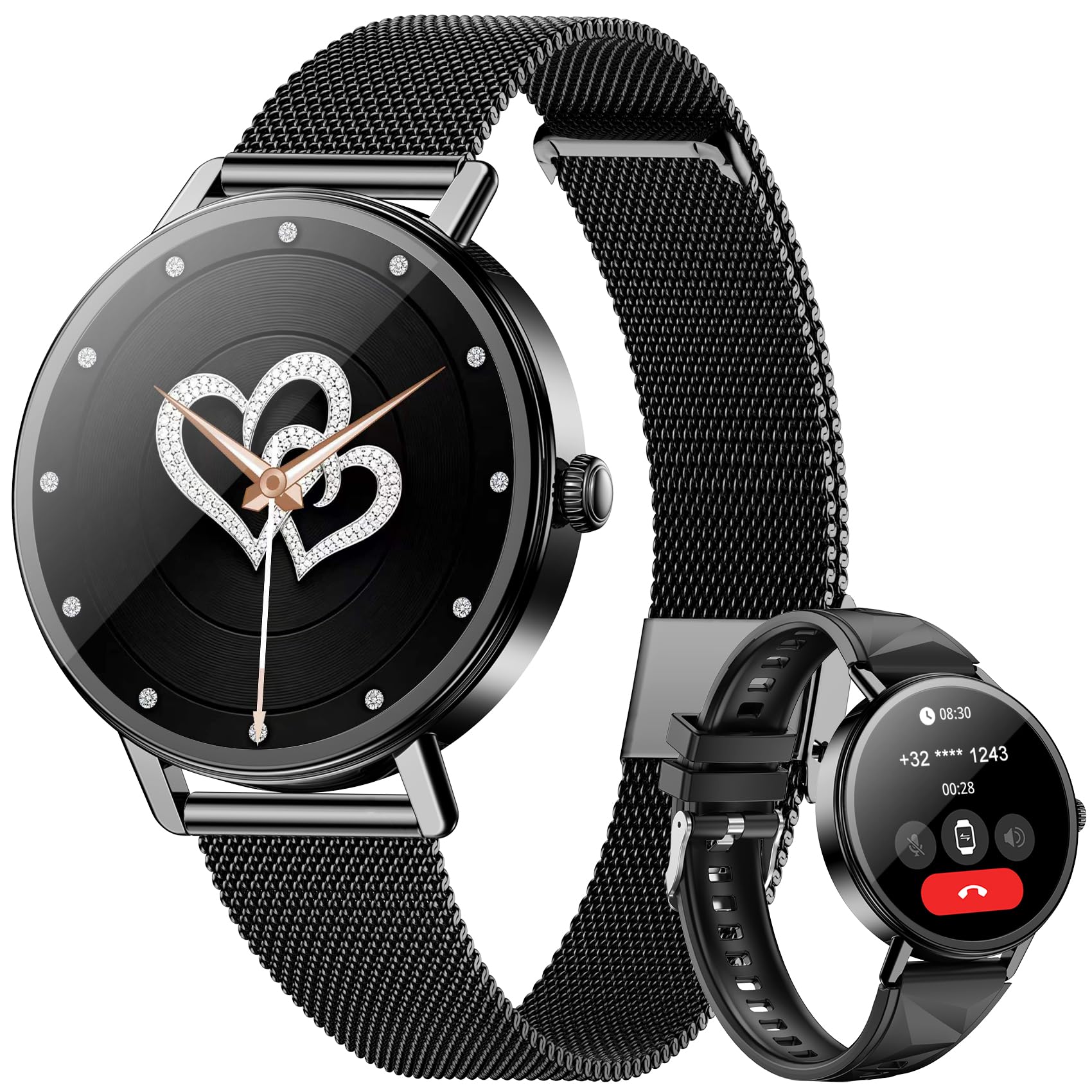 Blackview Smartwatch Donna, Effettua e Rispondi alle Chiamate, Orologio Smartwatch Fitness con 1.26' HD 112+ Sportive/SpO2/Monitoraggio del Sonno/Cardiofrequenzimetro per Android IOS