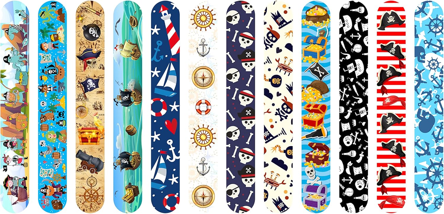 48 Pcs Slap Bracelets for Kids Pirate Party Favors Toys Slap Bracelets Bulk Snap Bracelet for Boys Birthday Party Supplies Classroom Prizes Exchanging Gifts Christmas Easter Halloween Holiday Gifts - Image 2