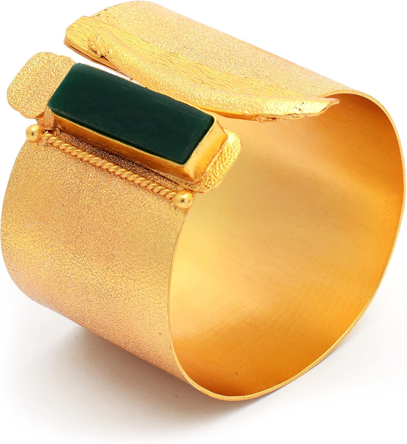 Handmade Design Rectangle Green Onyx Gemstone Yellow Gold Plated Cuff Bracelet