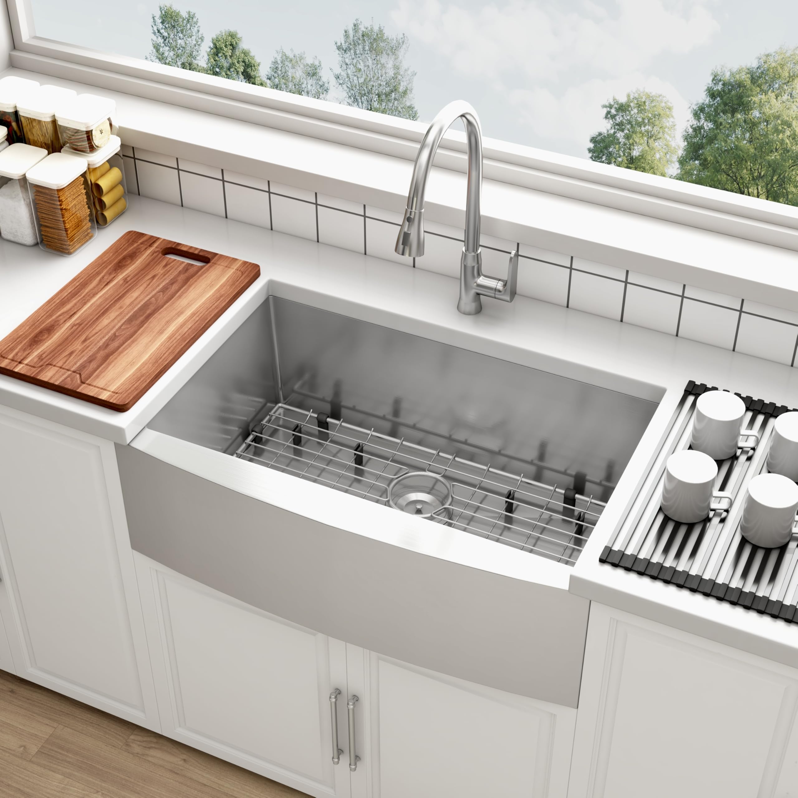 36 Inch Farmhouse Kitchen Sink Undermount 304 Stainless Steel 16 Gauge Apron Front Spacious Single Bowl Handmade Farm Style Sinks with Accessories 36" x 21" x 10"