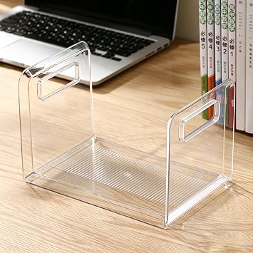 TONSNY Clear Book Display Storage Plastic Book Stand Organizer Transparent for Desk, Bookends with Side Guard, Book Storage Space-Saving Desk Bookshelf, L8.7x W5.9