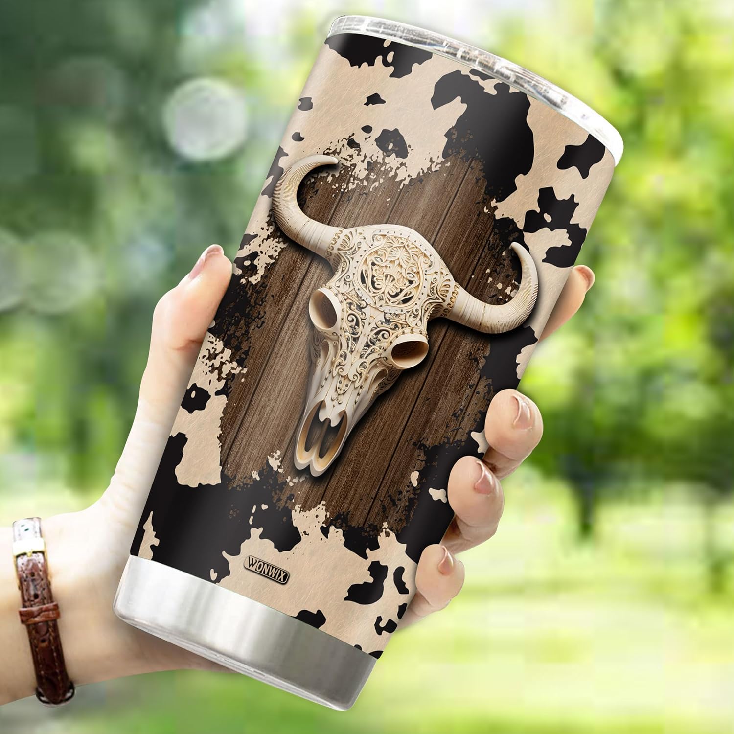 Personalized Cow Tumbler Cowgirl 20oz with Lid Travel Cup Coffee Mug Water Bottle Insulated Stainless Steel Gift for Women Girl Daughter Sister Animal Lovers