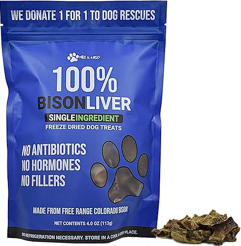 Max and Neo Golosinas liofilizadas para perros de hígado de bisonte – Un solo ingrediente, bisonte norteamericano de corral libre, grado humano –