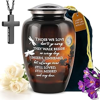 Handcrafted Large Urn for Ashes Adult Male & Female – Funeral Cremation Urns for Human Ashes Adult Man with Sentimental Quote, Cross Necklace & Velvet Bag – Decorative Memorial Burial Urns upto 220lbs