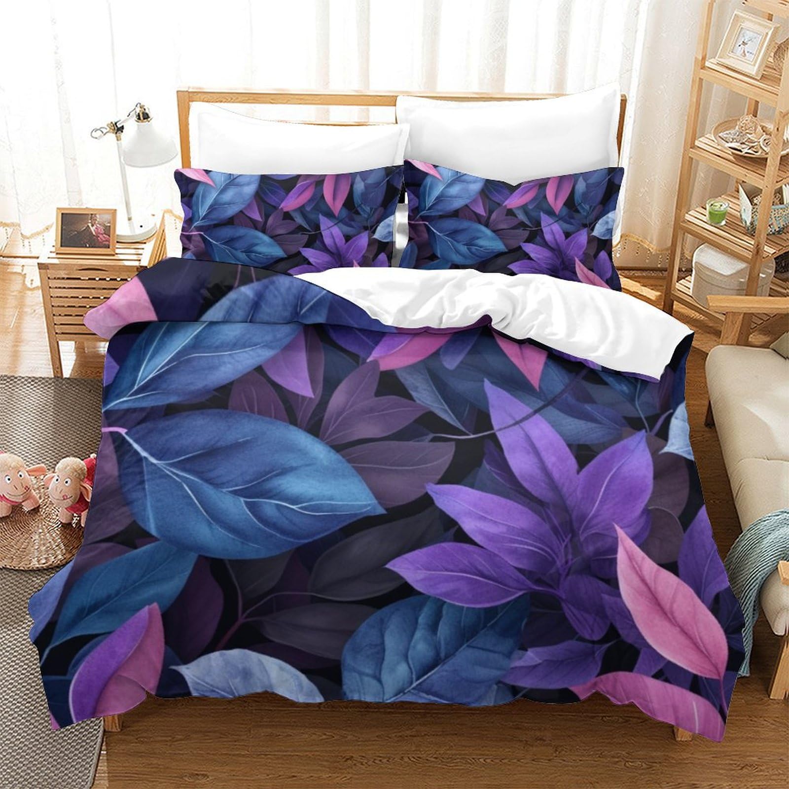 Housse de couette 260x220 motif feuilles 3D pour transformer votre chambre en oasis de nature