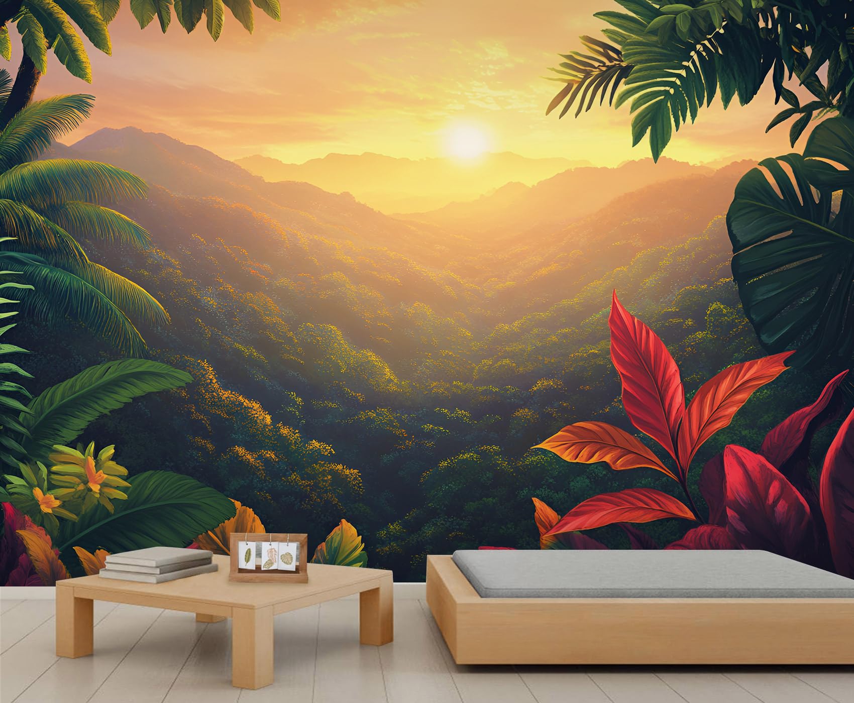 Forest Mural, Tropical Forest Wall Murals, Natural Landscape Wallpaper for Kids Room Living Bedroom Sofa TV Background Decor - 300x210cm