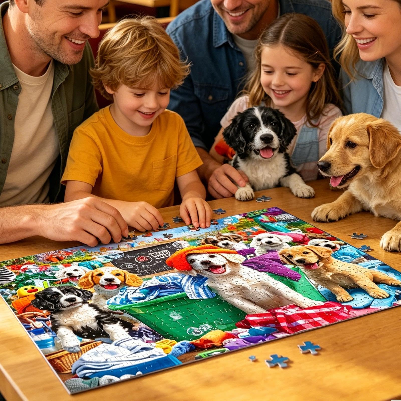 Puzzle z motywem Zabawny motyw pralniczy z psem i praniem | Puzzle dla Dorosłych 1000 Elementów z Literami na Odwrocie Dla seniorów kobiet i mężczyzn dekoracja do domu