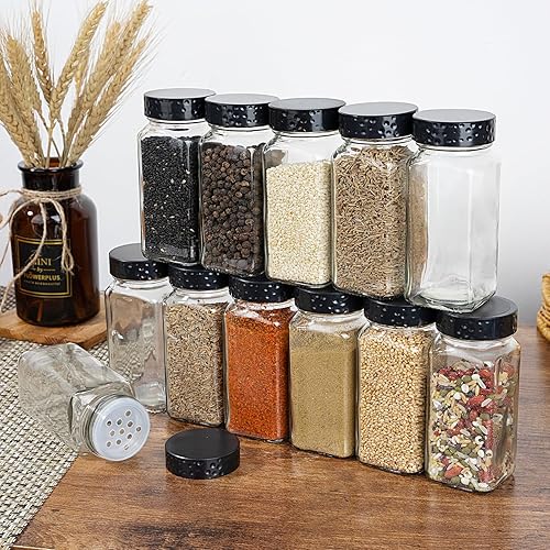 Miniatura 7 de 2 tarros de especias negras, botellas de condimento de vidrio de 4 onzas, contenedor de especias, tarros de especias vacíos, botellas cuadradas para