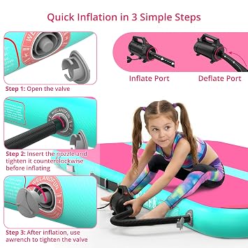 Air Training Mats 10ft/13ft/16ft/20ft Inflatable Gymnastics Tumbling Mat 4/6/8 inchs Thickness Mats for Home Use/Gym/Yoga/Training/Cheerleading/Outdoor/Beach/Park wih Electric Air Pump