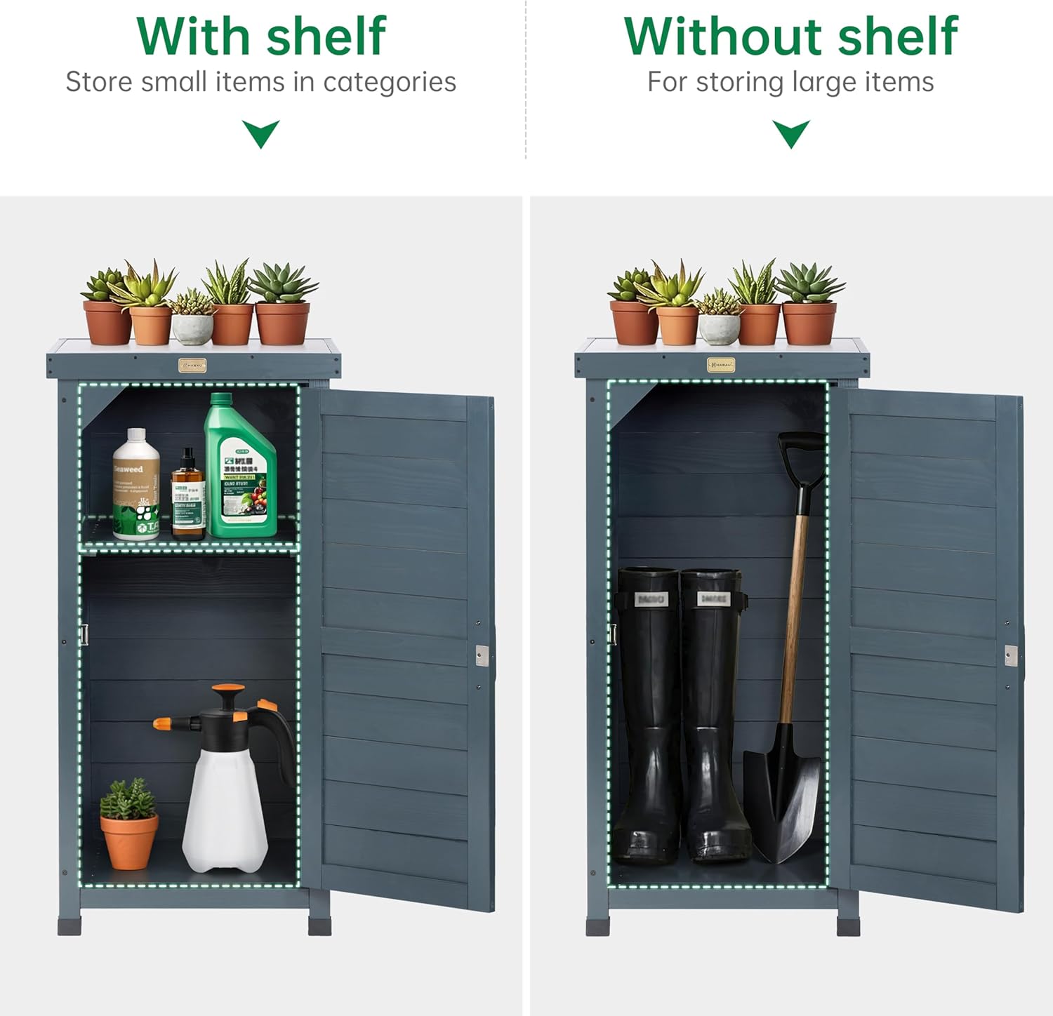 HABAU Outdoor Storage Cabinet, Potting Bench Table with Metal Tabletop & Shelves, Wooden Planting Workstation for Patio Garden, Weatherproof, Anthracite Grey