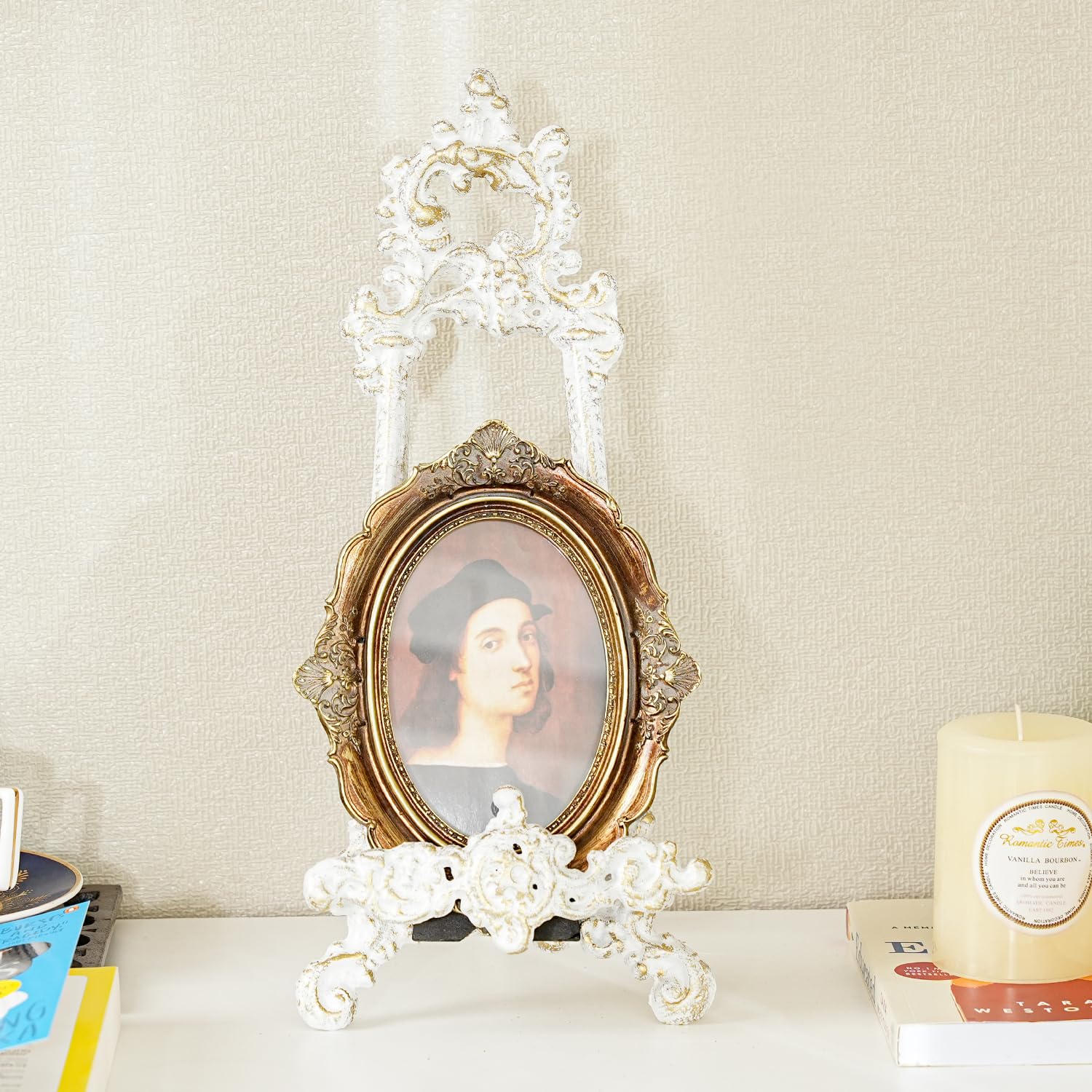 Sungmor Stojak na książkę kucharską w stylu vintage, mały, ozdobny stojak na sztalugę Fleur De Lis, wysoki uchwyt ekspozycyjny na książkę kucharską o średnicy 39 cm
